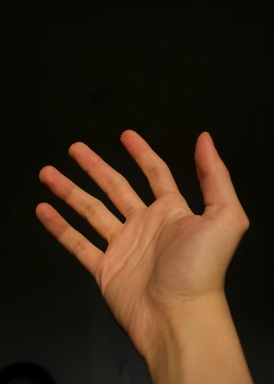 hand with no other fingers reaching into the air