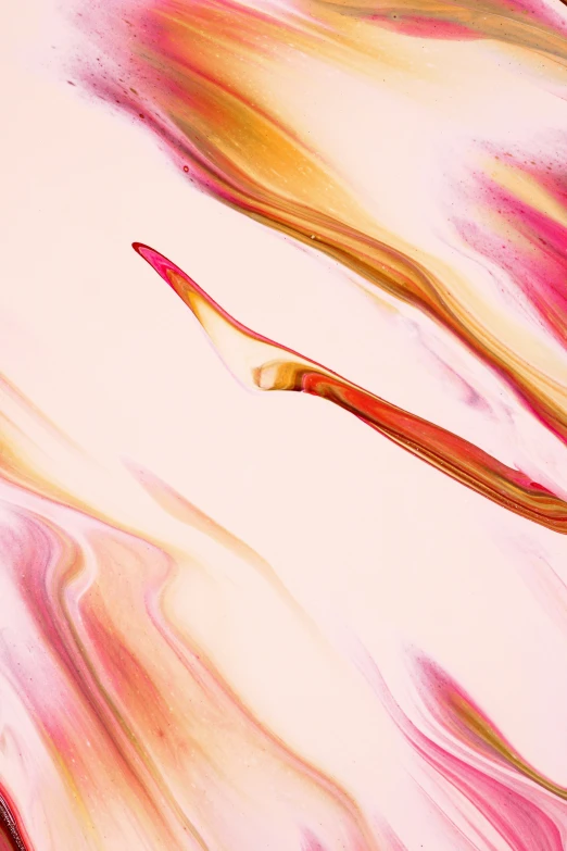 abstract painting of red, pink, orange and gold wavy hair