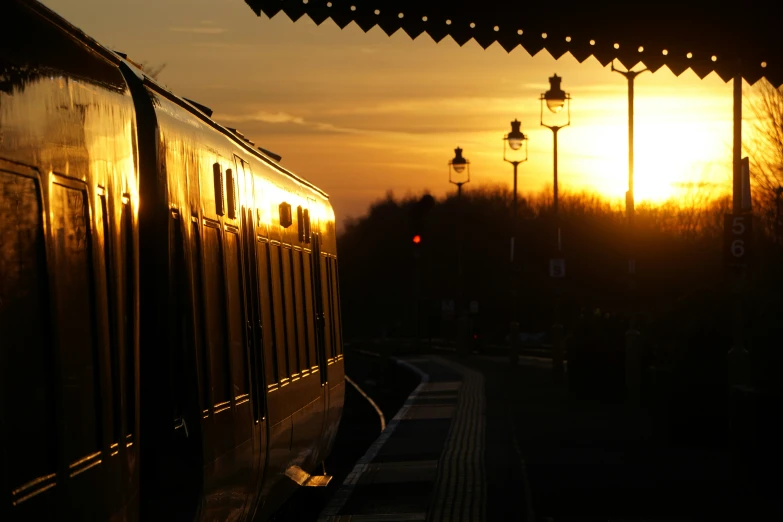 sun setting in the background, with dark lights, and no people at sight