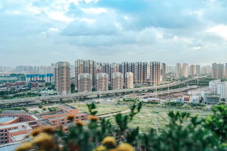 a picture of an empty park in the middle of a city