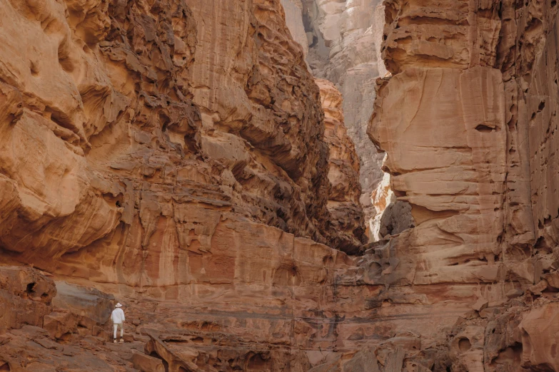 a person standing near the edge of a steep cliff in a canyon