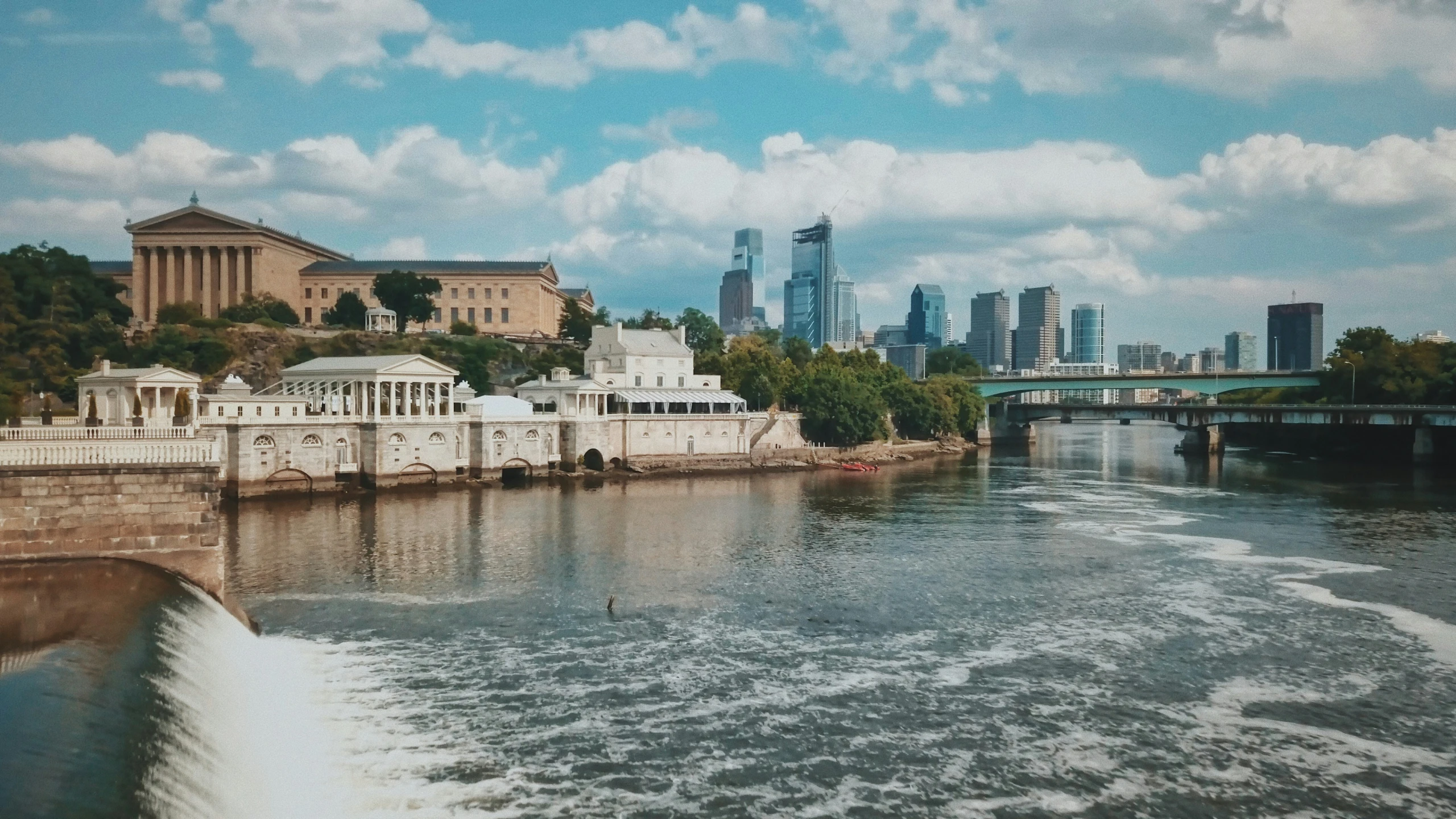 a view from a boat looking at the city