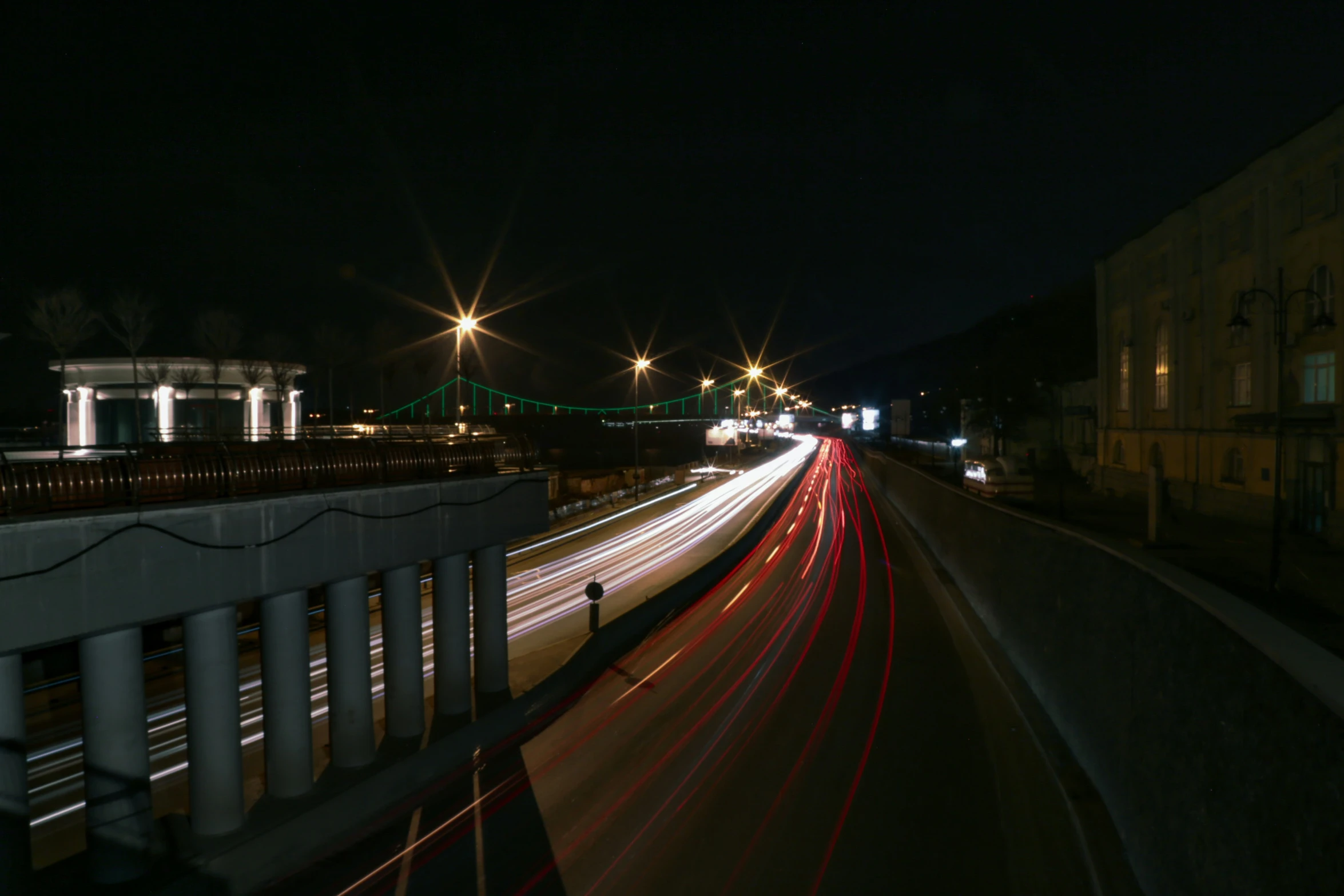 a long exposure pograph of a traffic jam in europe