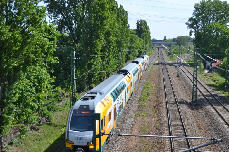 a train moving on a track surrounded by trees