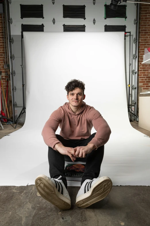 a guy sitting down with a camera in his hands