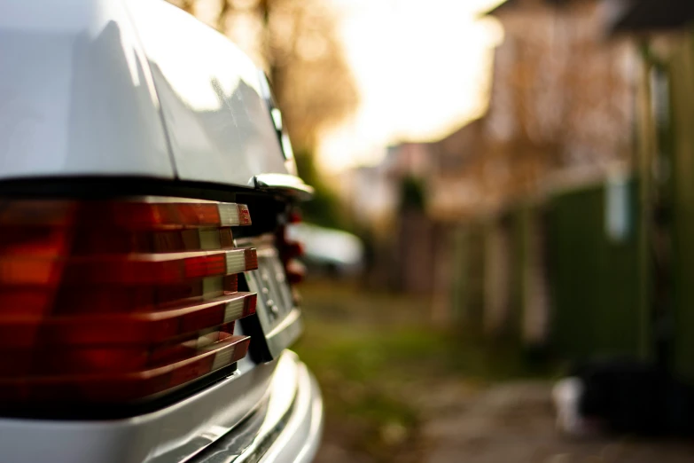 the rear view of a car with a stop sign