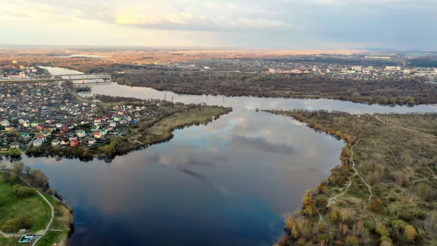 a lake near the city in the country