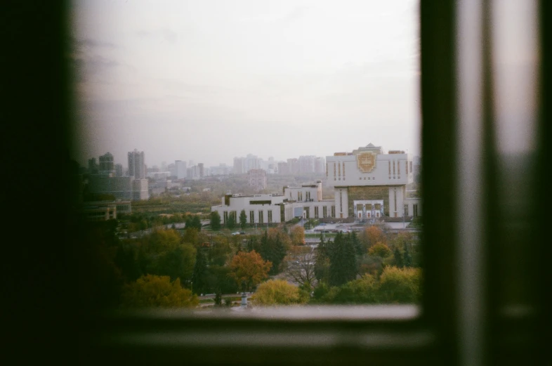 city view from a window with a hazy sky