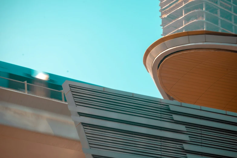 a view from ground of a large building