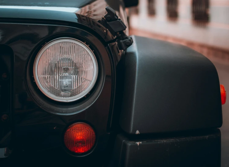 closeup of a motorbike with its headlights turned on