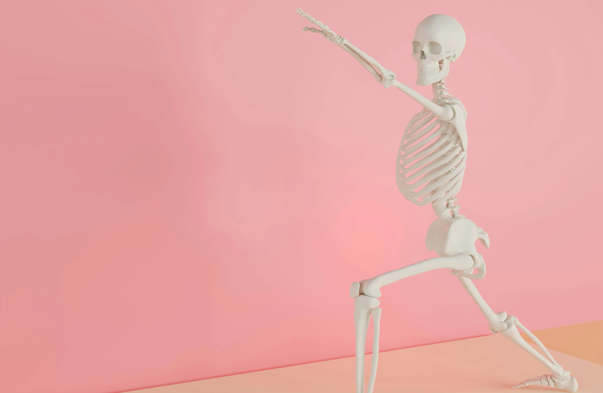 a skeleton standing with its arms spread
