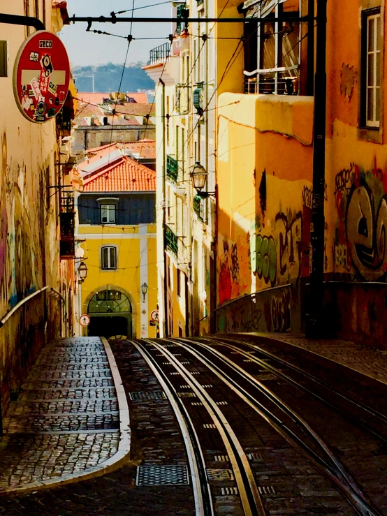 a view of the top of the street looking down the tracks