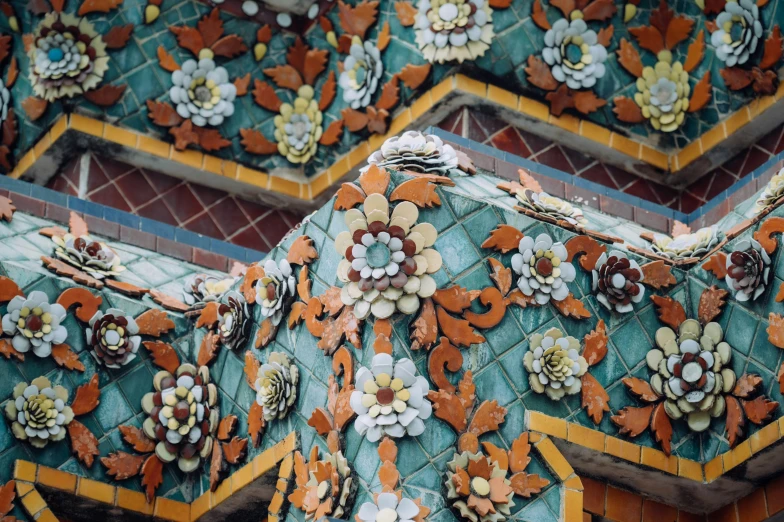 close up view of a decorative tiled surface