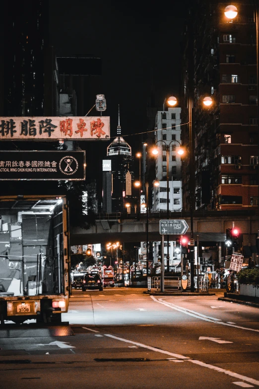 an oriental city street scene with busses on the road