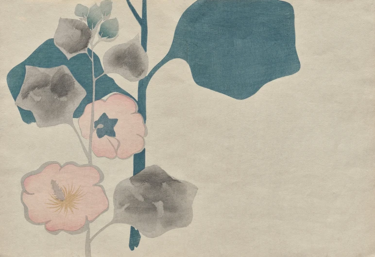 the flowers and leaves of this art piece are colored gray, blue, green, pink, gray