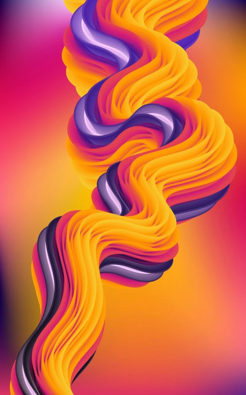 colorful abstract artwork of wavy shapes on an orange, yellow, and pink background