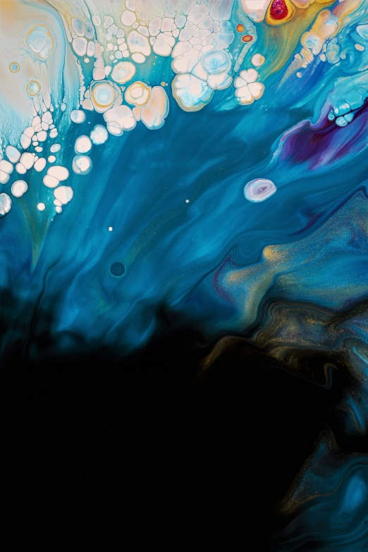 a blue fluid painting with a black background