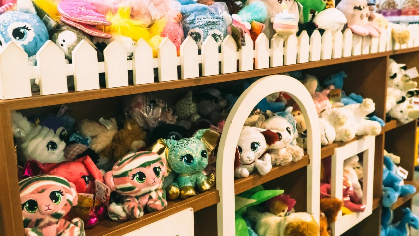 a room filled with lots of stuffed animals