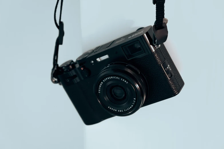 a camera hanging from a rope on the wall