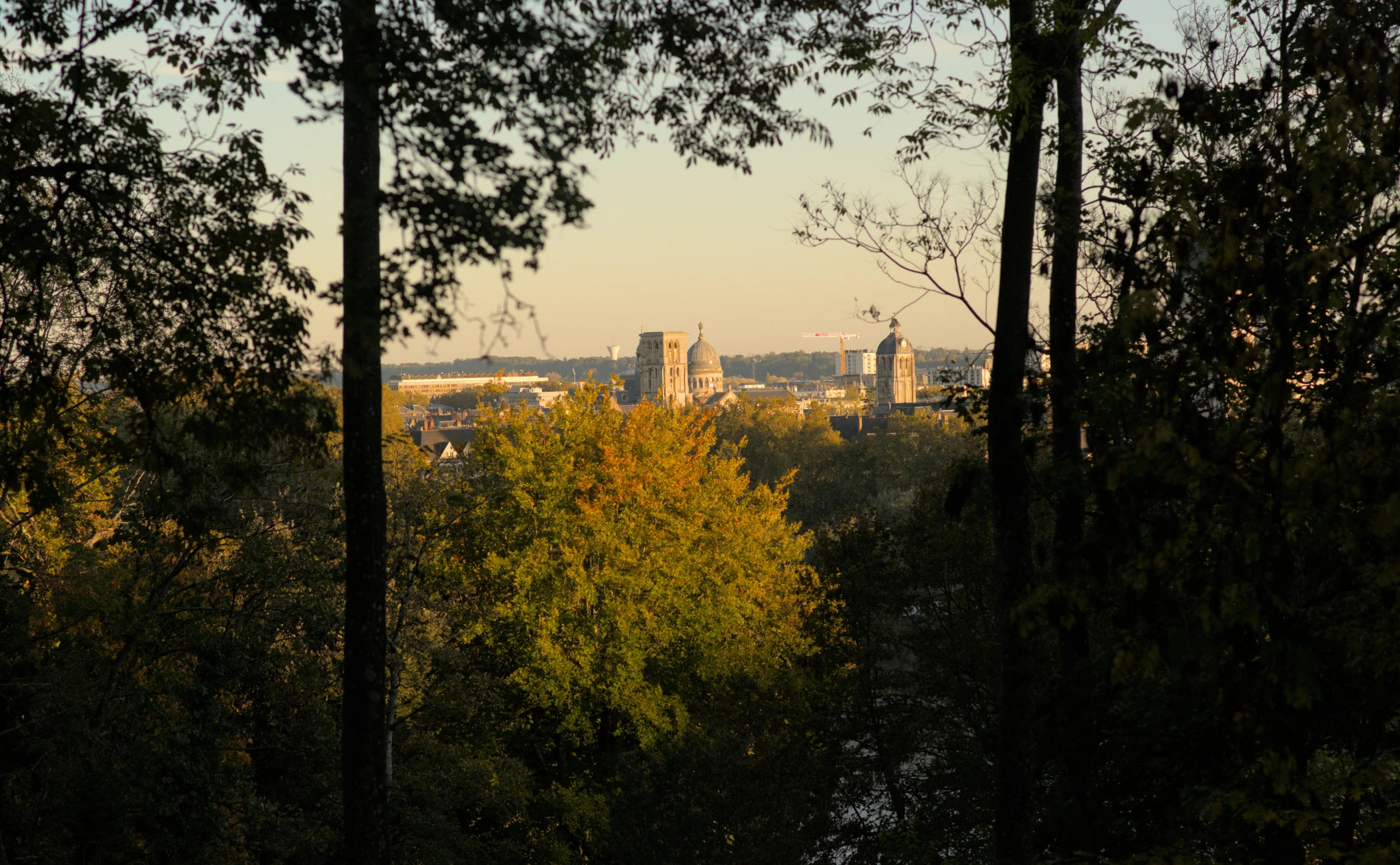 a city view with buildings on each side