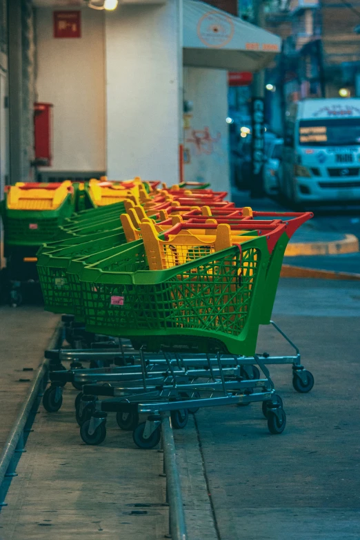 the empty shopping cart on the sidewalk is full