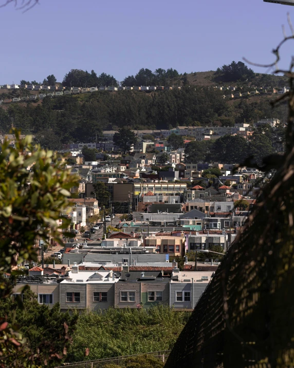 an urban city with houses and trees on top