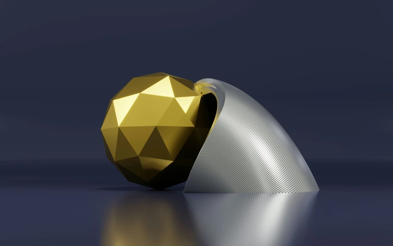 an artistic 3d rendering of a golden object