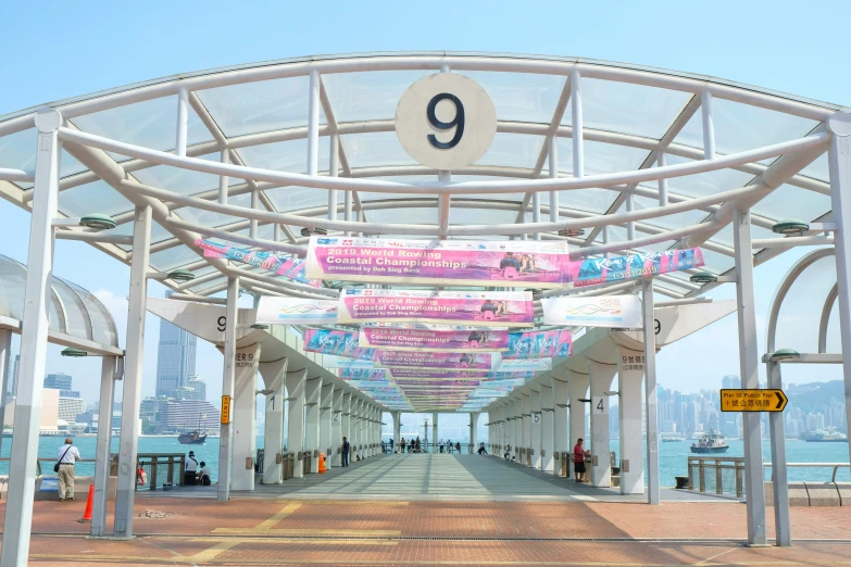 a large area covered by metal walkways over looking the ocean