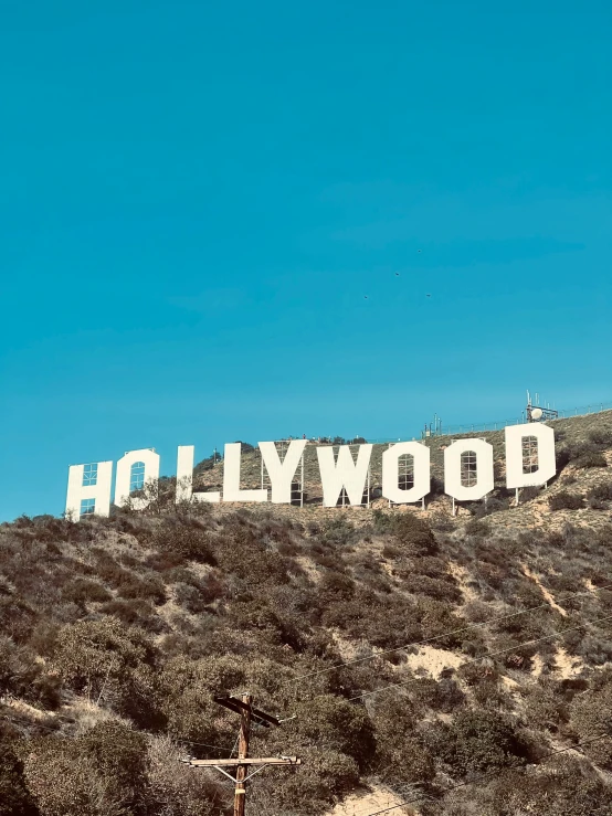 a man standing in the middle of hollywood sign