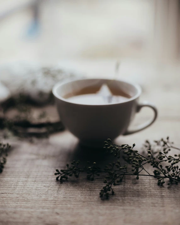 a cup of  tea on a wooden table