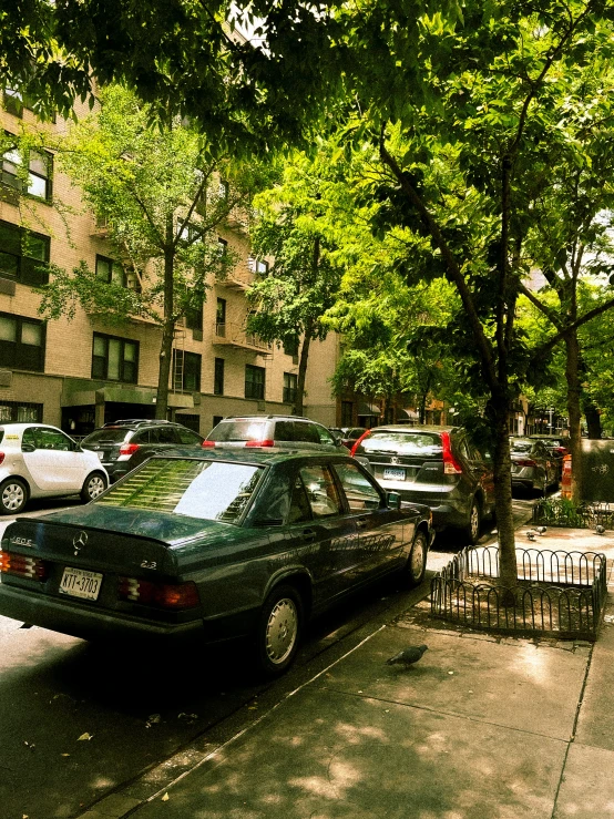 a line of cars in the middle of the street