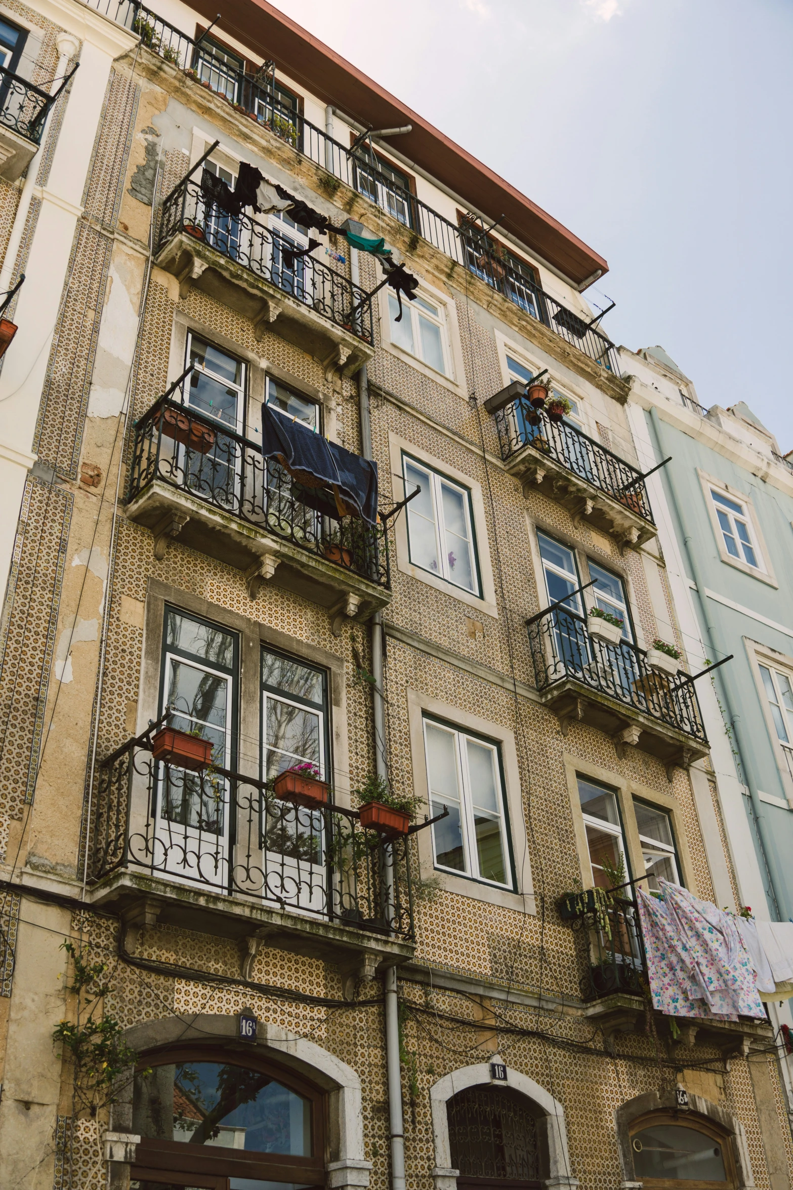 there are several balconies on this building