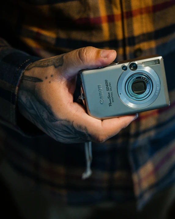 a person is holding a camera in their hand