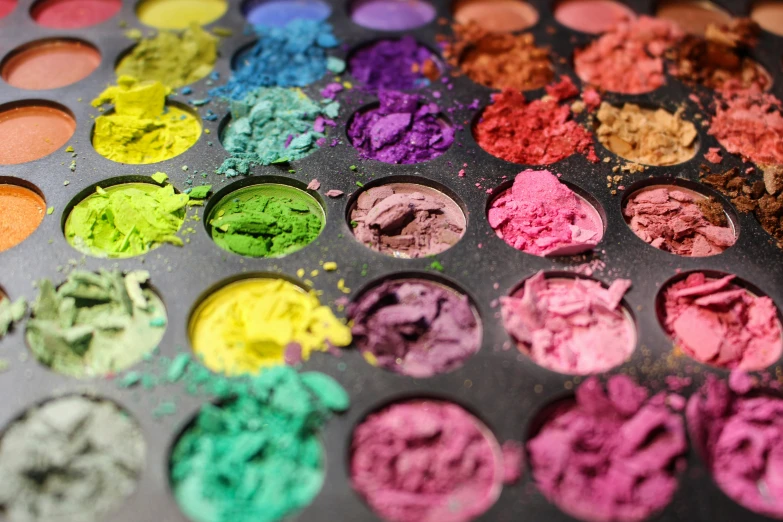 colorful pigments in a palette for makeup