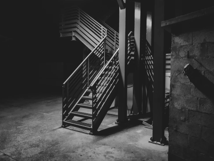 a black and white po of an iron stair