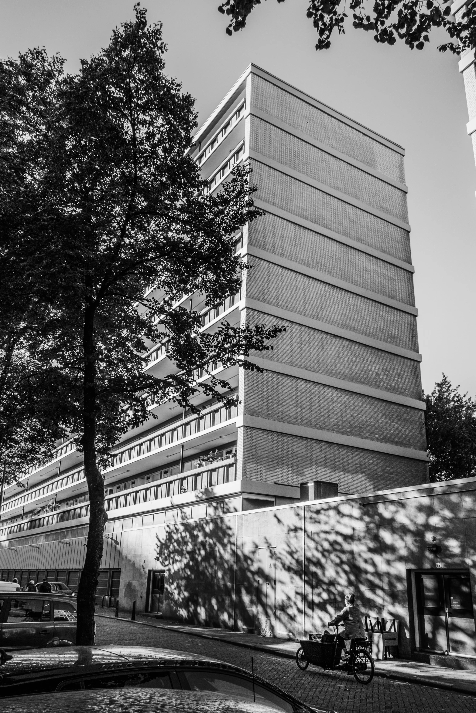 a large building sitting on the side of a tree