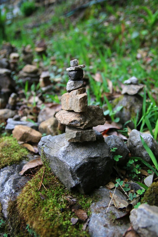 rocks are piled together on the ground