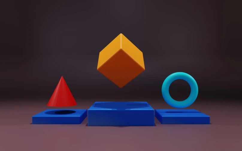 a 3d image of several geometric objects, including one of the four