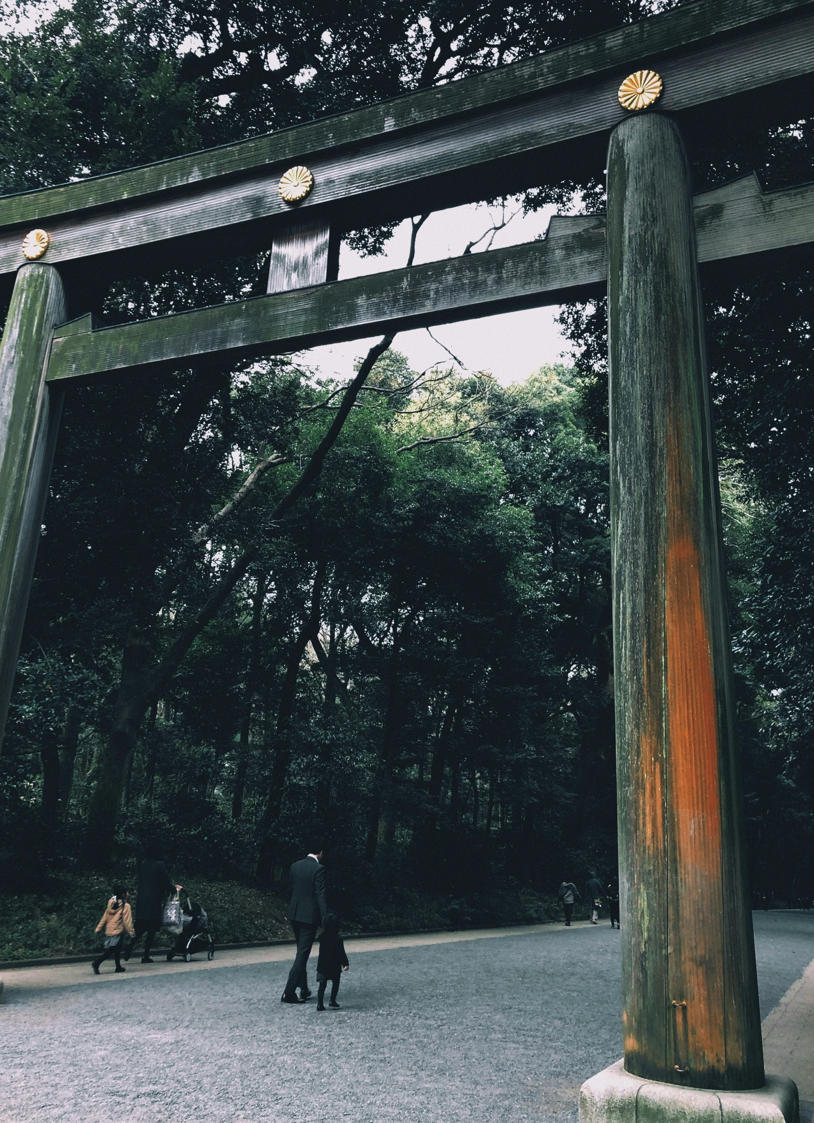 the view through some archways at a place