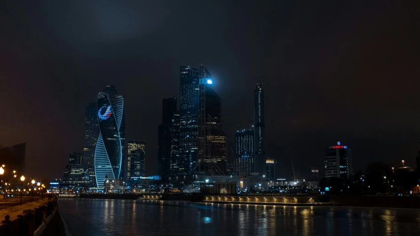 night time over city lights and a dark river