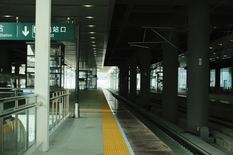 the view of the empty train station platform