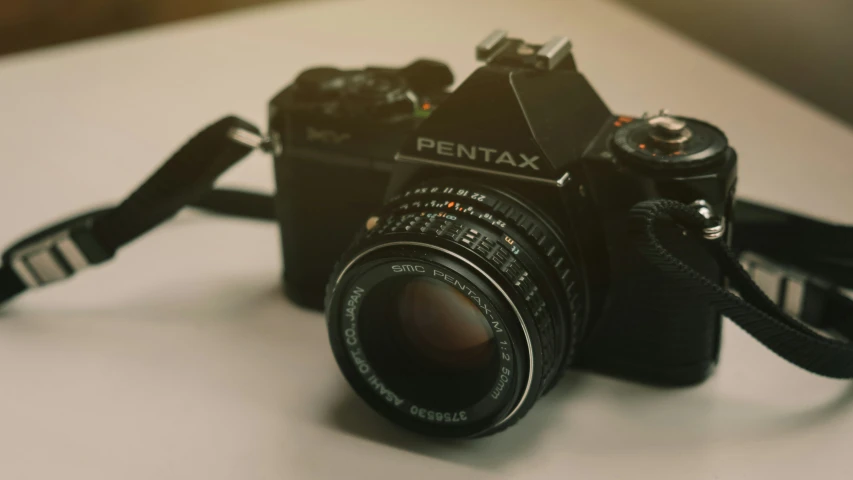 a camera sitting on a counter top with the lens up