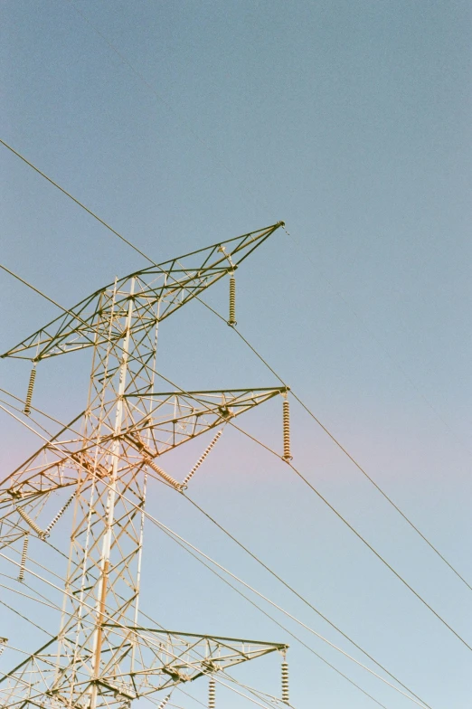 a view of electrical equipment against a clear blue sky