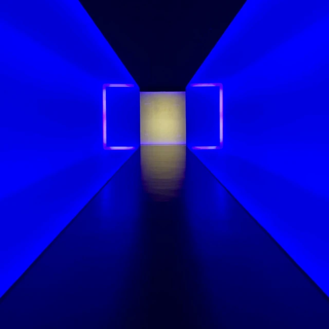 blue lights on a room with no walls