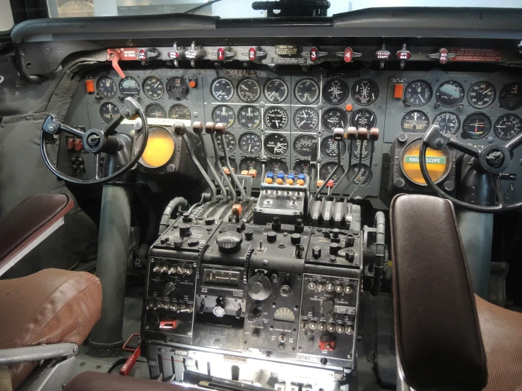 there are two cockpit controls inside the airplane