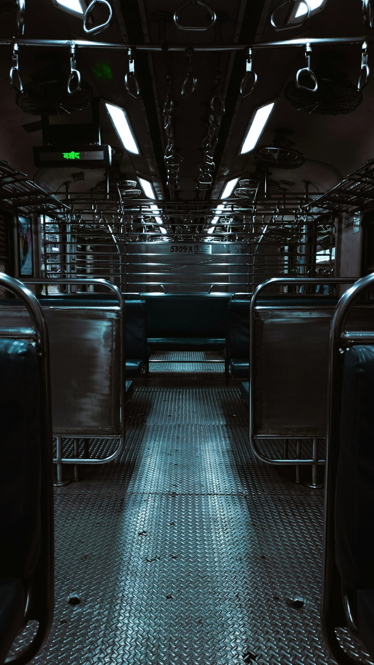 view inside the vehicle of another vehicle in a very dark place