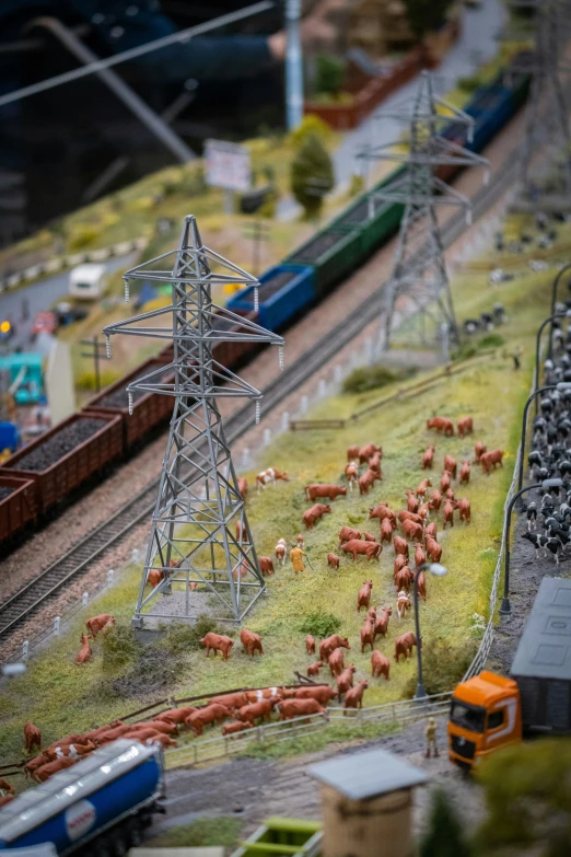 model trains, and a train yard with trees