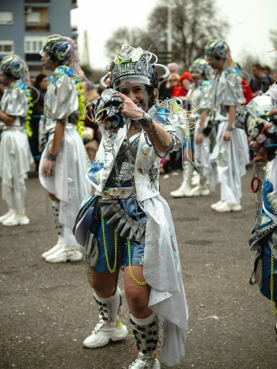 a man wearing a costume made out of cloth and beads