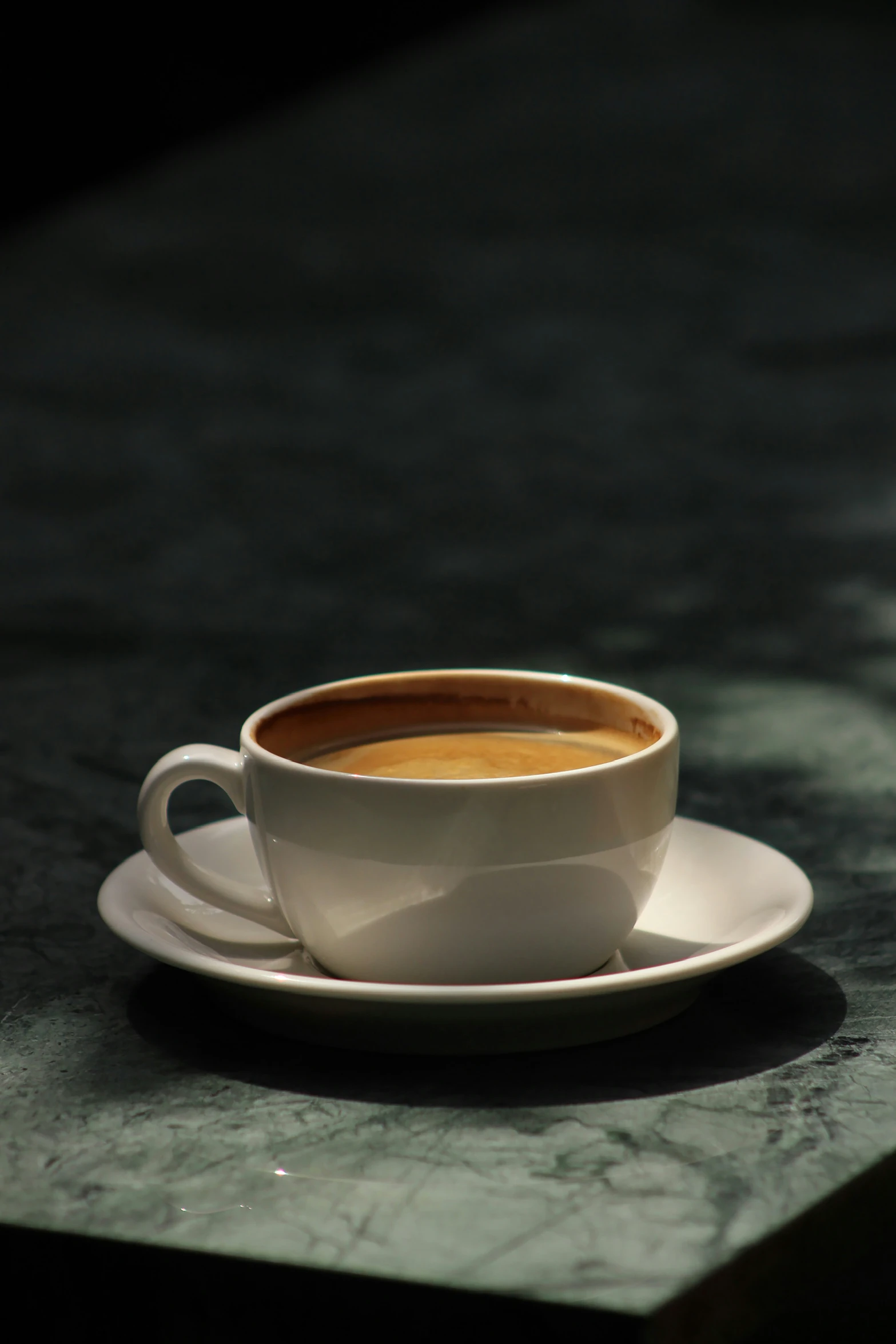 a cup of coffee on a saucer on a table