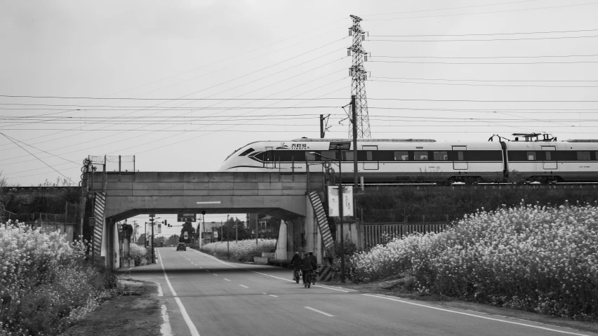 there is a train going over the bridge